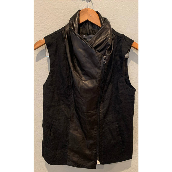 VINCE Asymmetric Leather Linen-Blend Vest (M) - Picture 7 of 9